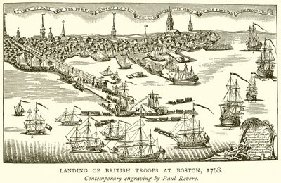 Sbarco delle truppe britanniche a Boston, 1768 da English School