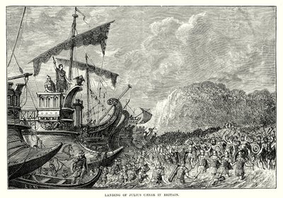 Sbarco di Giulio Cesare in Gran Bretagna (incisione) da English School