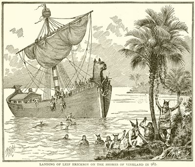 Sbarco di Leif Erickson sulle coste di Vinland nel 985 da English School