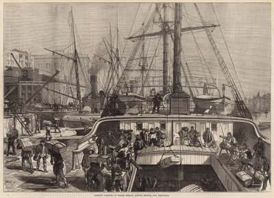 Scarico delle arance a Fresh Wharf, London Bridge, per Natale da English School