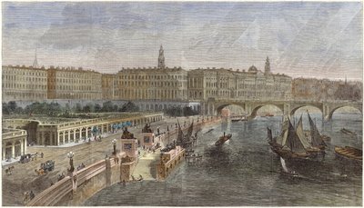 Scalini di sbarco e giardini ornamentali tra i ponti Hungerford e Waterloo da English School