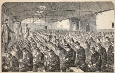 Grande sala per la lavorazione della stoppa (sotto il Sistema Silenzioso) alla Casa di Correzione di Middlesex, Coldbath Fields, illustrazione da The Criminal Prisons of London and Scenes from Prison Life di Henry Mayhew e John da English School