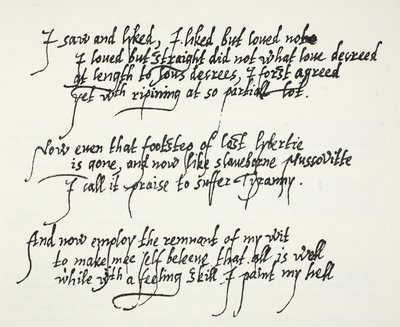 Ultimi dieci versi del sonetto Astrophel di Sir Philip Sidney che descrivono come gradualmente, e troppo tardi, si rese conto dei suoi sentimenti per Stella da English School
