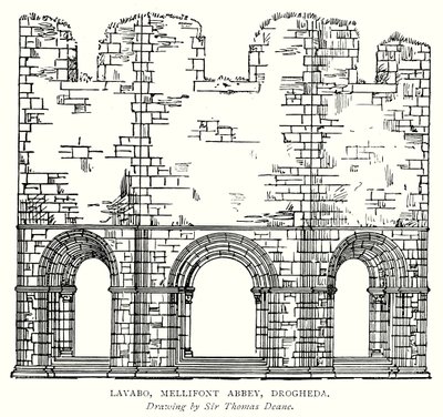 Lavabo, Abbazia di Mellifont, Drogheda (incisione) da English School
