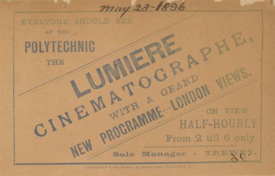 Volantino pubblicitario del Cinematografo Lumiere da English School