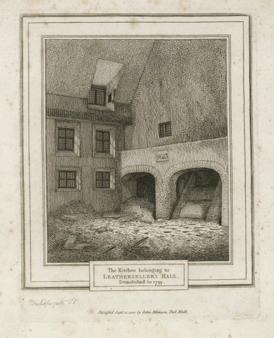 Leathersellers Hall, Bishopsgate Street. Demolito nel 1799 da English School