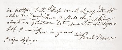 Lettera di Daniel Boone al giudice John Cobren, originale datata 5 ottobre 1809 da English School