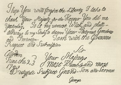 Lettera di Giorgio III a suo nonno il Re, 23 giugno 1749, pubblicata in 
