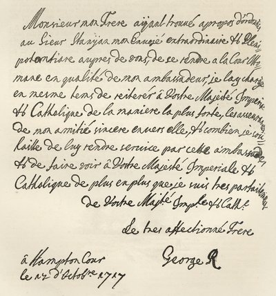 Lettera di Giorgio I a Carlo VI, 1717, pubblicata in 