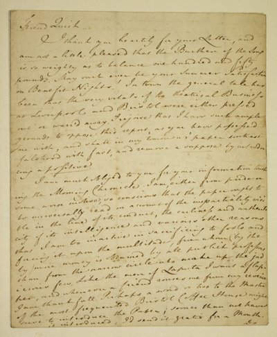 Lettera di William Woodfall (1746-1803) all