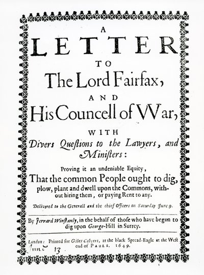 Lettera a Lord Fairfax da Gerrard Winstanley (c.1609-60) per conto dei Diggers a St. George Hill, Surrey, stampata nel 1649 da English School