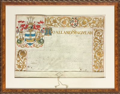 Lettere patenti emesse da Sir Edward Walker, Garter King of Arms, 13 dicembre 1664 da English School