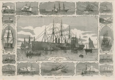 Leviathan 1858; montaggio di immagini che mostrano i progressi della navigazione a vapore da English School