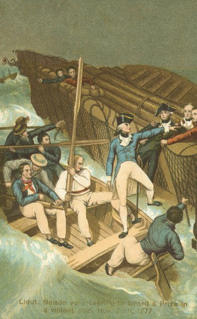 Il tenente Horatio Nelson che abborda un premio durante una tempesta da English School