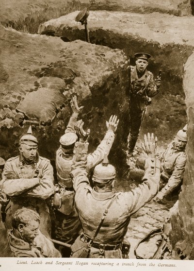 Tenente Leach e sergente Hogan che riconquistano una trincea dai tedeschi, 1914-19 da English School