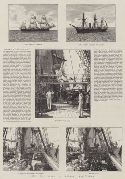 Vita a Bordo di una Nave da Guerra Moderna (incisione) da English School