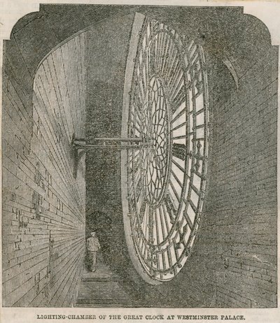 Camere di illuminazione del grande orologio al Palazzo di Westminster da English School