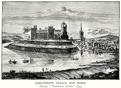 Palazzo e città di Linlithgow (incisione) da English School