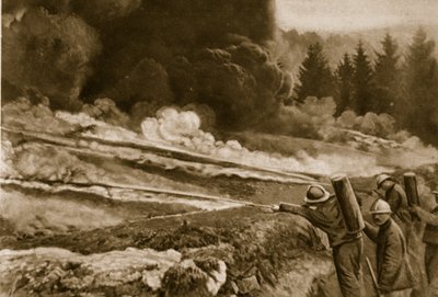 Fuoco liquido, primo impiegato dai tedeschi, adottato con successo dagli alleati, 1914-19 da English School