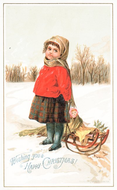 Bambina in piedi accanto a una slitta da English School