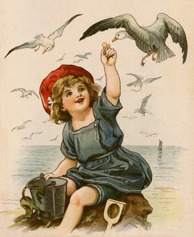 Bambina che dà da mangiare ai gabbiani da English School