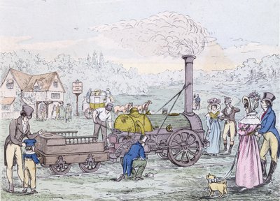 Locomotiva a vapore, la Rocket nel 1830, costruita da George Stephenson da English School