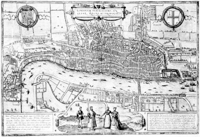 Londinium Feracissimi Angliae Regni Metropolis, illustrazione tratta da Londra al tempo dei Tudor di Sir Walker Besant, 1904 da English School
