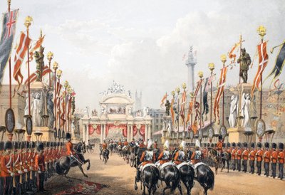 Ponte di Londra, tenuto dalla Honourable Artillery Company di Londra, da A Memorial of the Marriage of Edward VII and Alexandra of Denmark, pub. 1864 da English School
