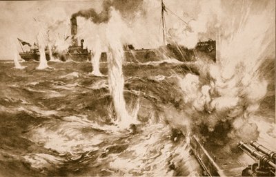 Collier di Londra Wandle che ingaggia con successo un sottomarino tedesco nel Mare del Nord il 29 aprile 1916, 1914-19 da English School
