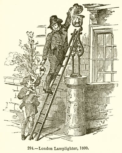 Accenditore di lampioni a Londra, 1800 da English School