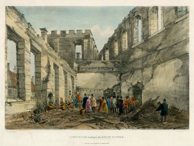 Sala Lunga che conduce alla Torre di Mattoni, Incendio della Torre di Londra, 1841 da English School