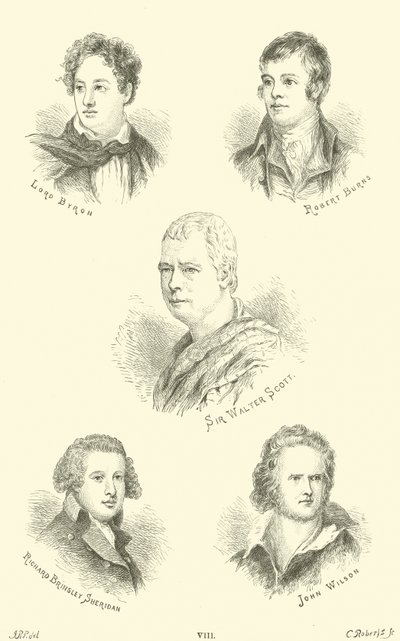 Lord Byron, Robert Burns, Sir Walter Scott, Richard Brinsley Sheridan, John Wilson da English School