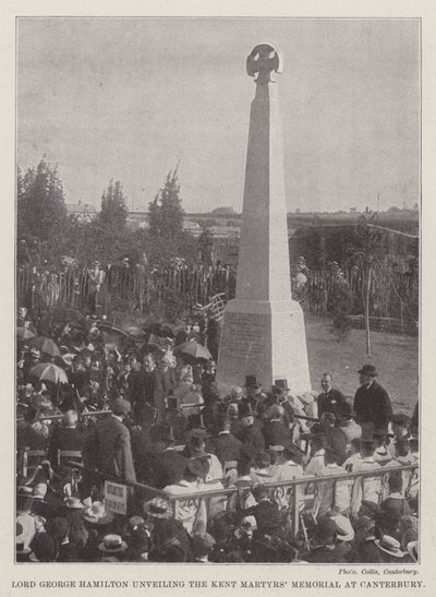 Lord George Hamilton svela il Memoriale dei Martiri del Kent a Canterbury (incisione) da English School