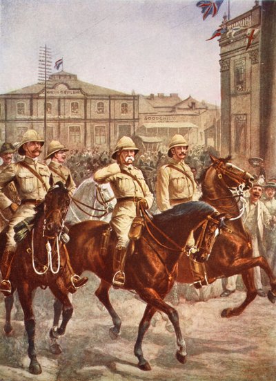 Lord Roberts entra nella città di Kimberley dopo il successo del soccorso di un assedio boero di quattro mesi, illustrazione da Hutchinsons Story of the British Nation, c.1920 da English School