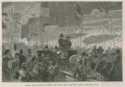 Lord Shaftesbury va ad aprire la Costers Hall, Hoxton, Londra, 1875 da English School