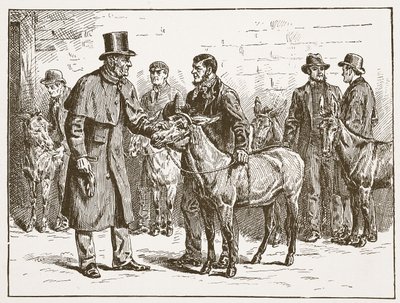 Lord Shaftesbury che ispeziona una mostra di asini dei costermongers, illustrazione da The Church of England: A History for the People di H.D.M. Spence-Jones da English School