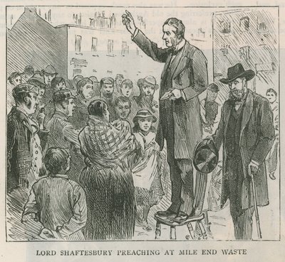 Lord Shaftesbury predica a Mile End Waste, Londra da English School
