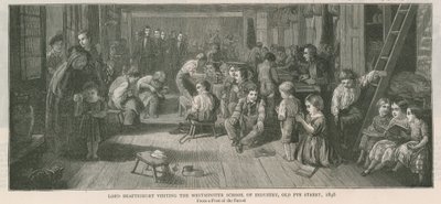 Lord Shaftesbury visita la Westminster School of Industry, Old Pye Street, Londra, 1846 da English School