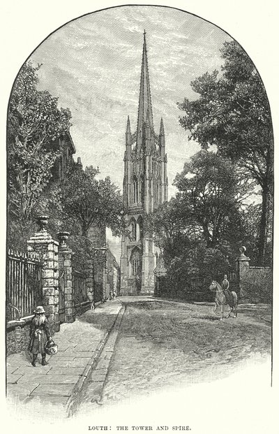 Louth: La torre e la guglia (incisione) da English School