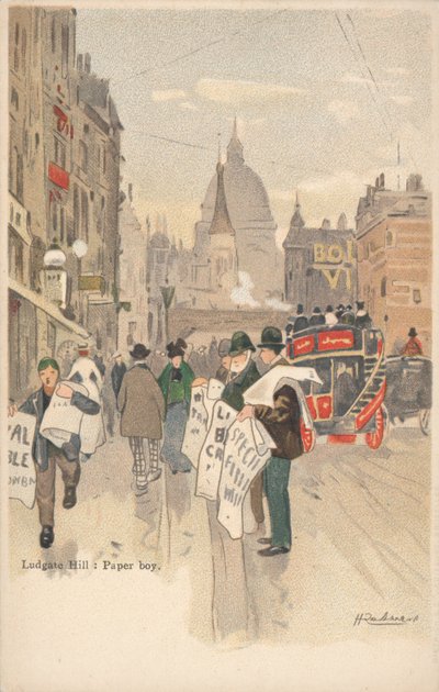 Ludgate Hill, Londra, ragazzo dei giornali da English School