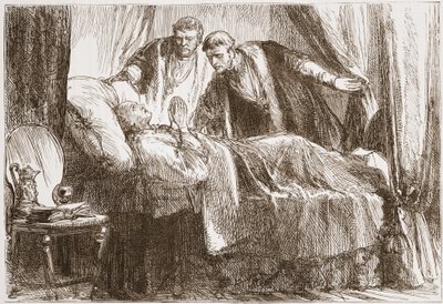 Lutero sul letto di morte, illustrazione da The History of Protestantism di James Aitken Wylie, pub. 1878 da English School