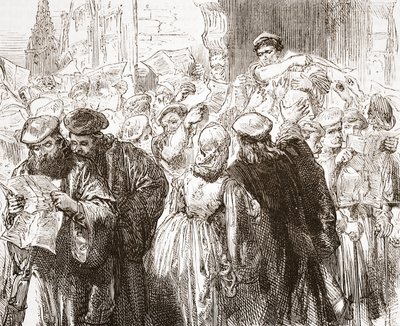 Il pamphlet di Lutero: scena nella tipografia, illustrazione da La storia del protestantesimo di James Aitken Wylie (1808-1890), pub. 1878 da English School