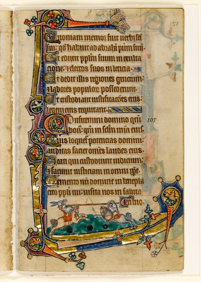 MS 1-2005, fol. 151r: Un segugio e un coniglio che giostrano, decorazione marginale dal Salterio di Macclesfield, Uso di Sarum, East Anglia, c.1330 da English School
