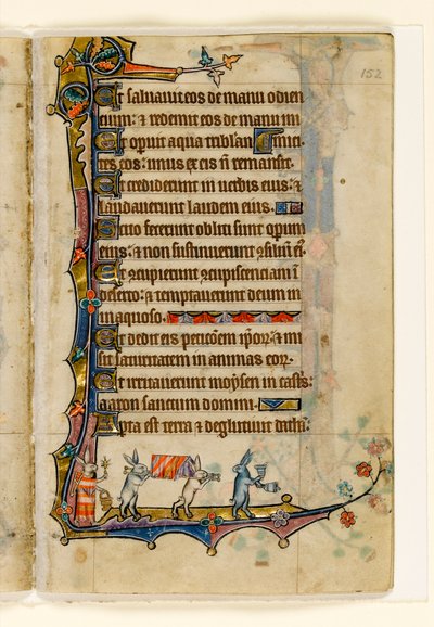 MS 1-2005, fol. 152r: Un corteo funebre di conigli, decorazione marginale dal Salterio di Macclesfield, Uso di Sarum, East Anglia, c.1330 da English School