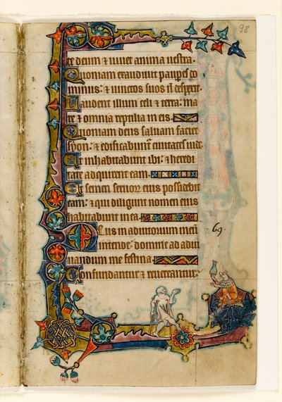 MS 1-2005, fol. 98r: Un mendicante e un maiale ricco (?), decorazione marginale dal Salterio di Macclesfield, Uso di Sarum, East Anglia, c.1330 da English School