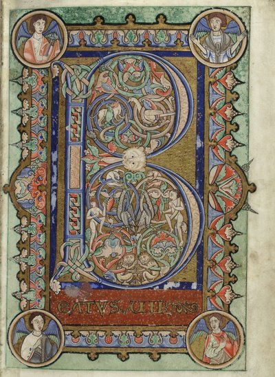 MS Hunter 229 f.22r dal Salterio Hunteriano, c.1170 da English School