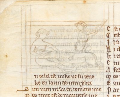 Sottodisegno per una miniatura che mostra un cacciatore che cattura un unicorno sdraiato nudo in grembo a una vergine, dal 