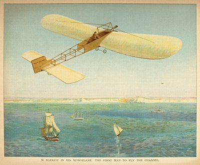 M. Bleriot nel suo monoplano. Il primo uomo a volare attraverso il canale. Little people