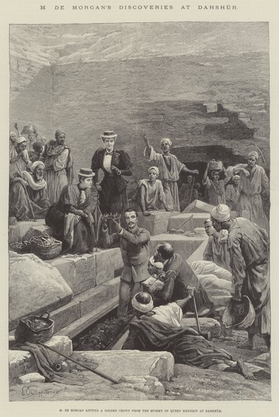 Le scoperte di M de Morgan a Dahshur (incisione) da English School