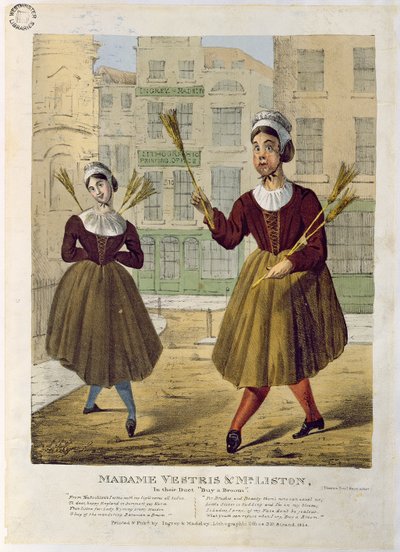 Madame Vestris e Mr Liston nel loro Duetto Compra una Scopa, pub. da Ingrey & Madeley, 1826 da English School